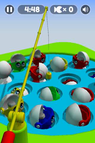 テーブルフィッシングのゲーム画面「マウス又はカーソルキーで釣竿を動かします。」