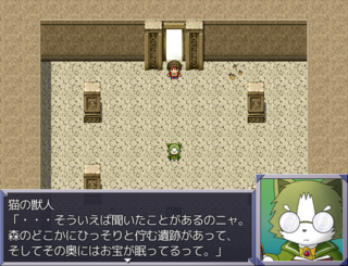 一角獣と矢印の聖域のゲーム画面「ひょんなことから遺跡を探検することに」