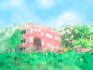 Primary Garden 体験版のゲーム画面「学校の敷地内、森の中にあるボロボロの寮が舞台です。」