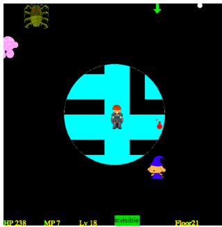 トーチくんの小冒険３のゲーム画面「イェンダーの魔よけをとり暗くなったダンジョンです。」