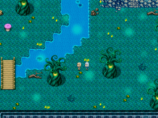 ネコミミ異界の反逆者のゲーム画面「光が瞬く青い森。」