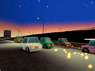 プリティチェイサーのゲーム画面「朝焼けをバックに火花散るサイドバイサイド。」