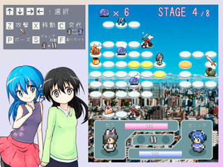 ぴょん娘のゲーム画面「２人の少女を操ってマップを攻略していこう。」