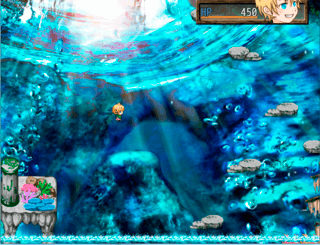 『じるのだいぼうけん』のゲーム画面「水の中だってへっちゃらさ！」