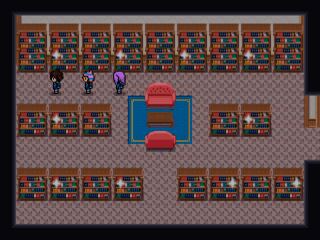 ダークエンペラーズの館のゲーム画面「図書室には役立つヒントが。」