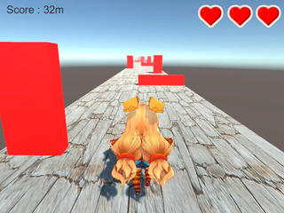 ユニティちゃんが走るやつ！のゲーム画面「左右移動とジャンプのシンプル操作」