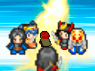 再臨、神風侍のゲーム画面「嵐太郎を阻む四天王達。彼らの妖術を見破れるか！？」