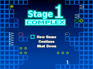 ステージ１ コンプレックスのゲーム画面「ややサイバー調なタイトル画面」