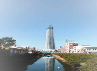 【ノベルゲーム】東京スカイタワーのゲーム画面「建設途中の鉄塔です」