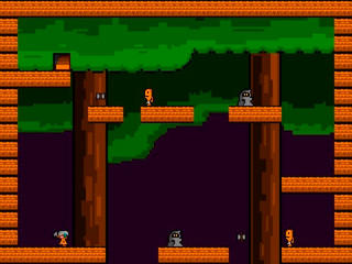 斧投げガールのゲーム画面「敵と戦いながら階段を目指そう」