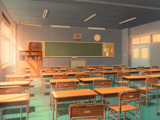 嘘は桜と共に散る　試作版のゲーム画面「夕暮れ時の教室」