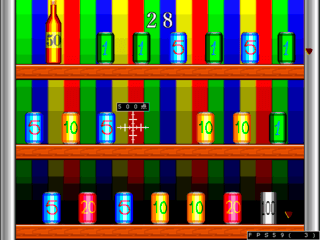 忍風Project～十人の忍～のゲーム画面「ミニゲームその２「射的げーむ」。缶と瓶を撃ち倒しまくって高得点を目指せ！」