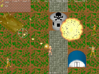 前線のAngerWolfのゲーム画面「ライフルと手榴弾で敵を倒して生き延びろ！」
