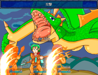 とつげき少女の恋戦記！のゲーム画面「画面に入りきらないほどの巨大ドラゴンとの対決。」