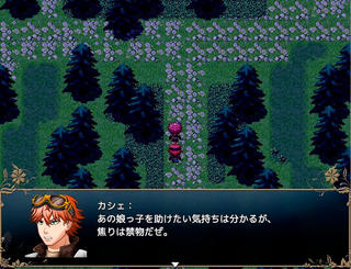 RiSE -囚われ少女の魔法譚-のゲーム画面「真っ暗な森の奥には一体何が……」