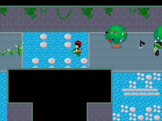 LeCoRo2のゲーム画面「2種類のカエルを使いこなしてジャンプしながら進みます。」