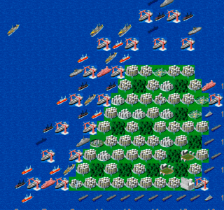 箱庭諸島　海戦のゲーム画面「艦艇を配備し艦隊を組織する。」