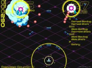 リミッタミニットのゲーム画面「自機狙い高速弾と自機狙い多wayの合わせ技です。」