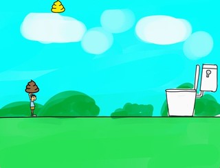 うんこポーイのゲーム画面「うんこはトイレに投げよう」