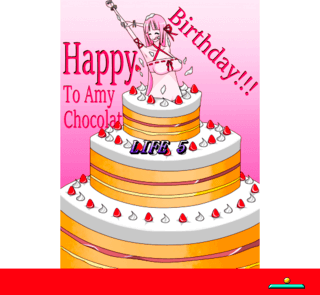 アミィショコラのバースデーケーキのゲーム画面「アミィの誕生日に作ったゲームです！ボールをうまく跳ね返してケーキを食べよう！」