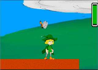 風の子フィーフィのゲーム画面「王道の横スクです、右上のがHPバーです」