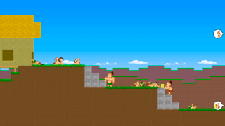 Cavemen's Big Jumpのゲーム画面「敵味方の屍を越えて行け」