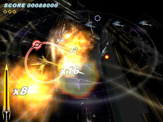 オオツルギのゲーム画面「オオツルギ・ターンで敵弾を消しつつ攻撃」