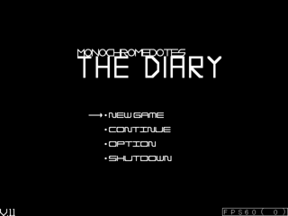 MONOCHROMEDOTES the diaryのゲーム画面「これ以上無いほどシンプルなタイトル画面。」