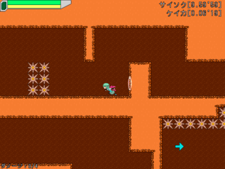 シロフィーアのゲーム画面「地上・洞窟…ステージが進むと難易度も上がる！」