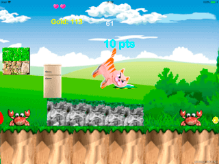 ネコ・ジャンプのゲーム画面「巨大化して敵を踏み潰せ」