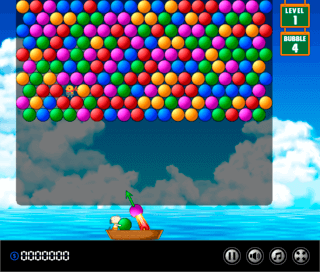 バブルボートのゲーム画面「同じ色を揃えよう」