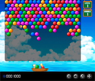 バブルボートのゲーム画面「モグラの足場を消して海に落とそう！」