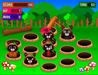 タヌキヒットのゲーム画面「ただひたすらに不良タヌキを叩いていきます」