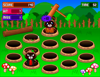 タヌキヒットのゲーム画面「ただひたすらに不良タヌキを叩いていきます」