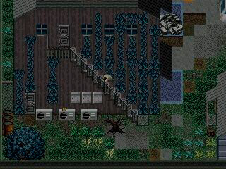 赤い村のゲーム画面「ツタに覆われた大きな建物・・・。」