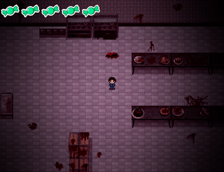 ハロウィンぶらっくないとのゲーム画面「血だらけの部屋・・・」