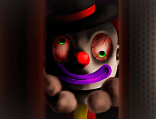 ハロウィンぶらっくないとのゲーム画面「扉の隙間から覗くピエロ」