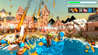 ディスリベリオン2のゲーム画面「火炎魔法と能力向上アミュレットの効果。」