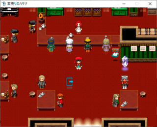 薬売りのハサナのゲーム画面「仲間を集めたり、行商からアイテムを購入できる集会所」