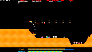 ヨコシュー198xのゲーム画面「初期装備はバルカンと対地ミサイル」