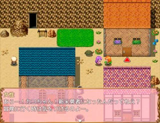 ハッピーフラワークエストのゲーム画面「村の人たちもカコに密かに期待を寄せます」