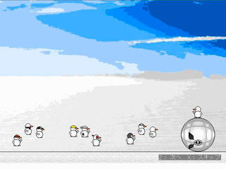 スノウワのゲーム画面「雪だるまたちの戦いの結末を見届けよう！」