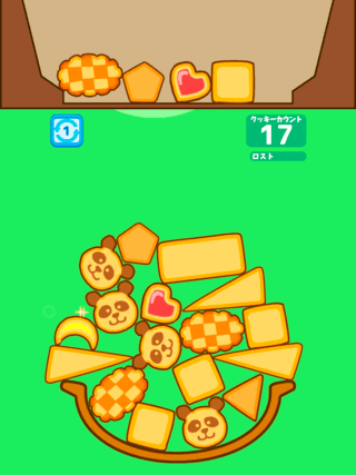 クッキータワーチャレンジのゲーム画面「チャレンジモード　限界までクッキーをつみあげよう。」