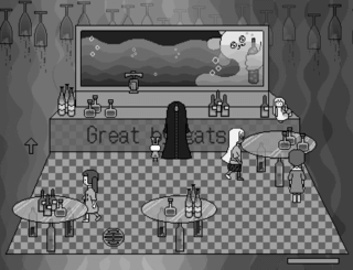 : シロウのセカイのゲーム画面「うさぎと一緒に街を探索」
