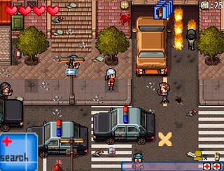 RESIST FATEのゲーム画面「火災が起きていたり車が衝突していたり…。混沌とした街の中…。」