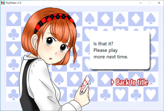 TinyPoker_Freeのゲーム画面「表示メッセージ（英語、日本語）はお使いの環境から自動判定されます。」