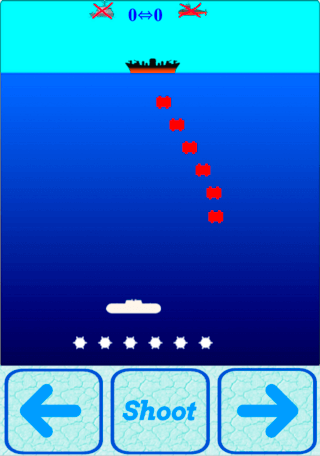 通信サブマリンのゲーム画面「プレーヤー１攻撃」