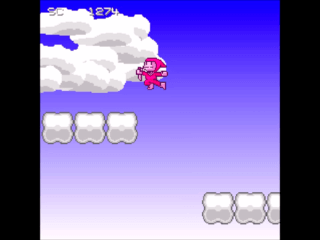 忍法跳弐段のゲーム画面「序盤は足場の雲ブロックが多くあり安心！」