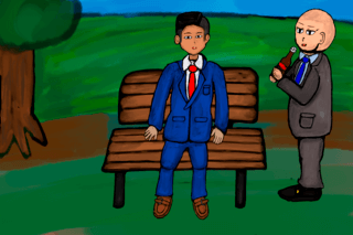 ヘッドハンティング！のゲーム画面「昼下がりの公園でヤスオとジローが休憩をとる」