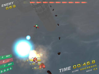 Rampage in the skyのゲーム画面「敵は早く倒すほど高得点」